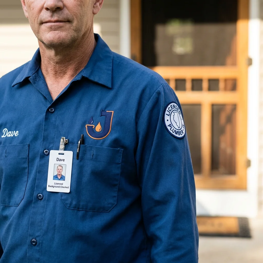 Licensed plumber showing ID badge in Wheat Ridge, CO