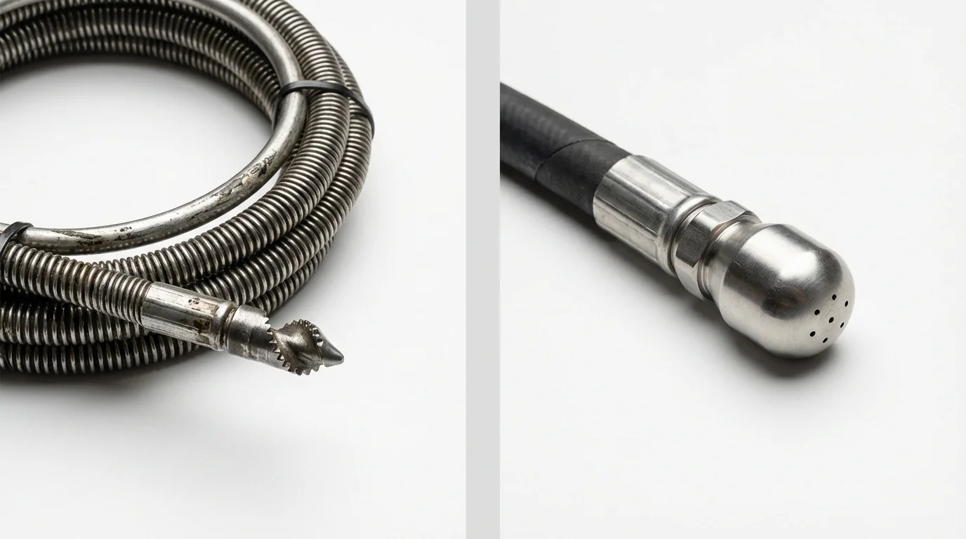 Drain snake cable and hydro jetting nozzle used for drain cleaning in Wheat Ridge, CO
