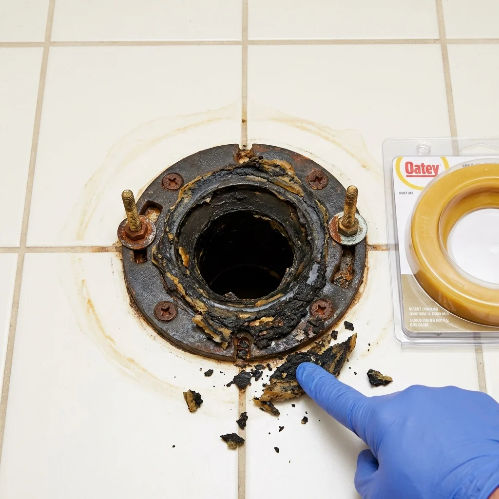 Failed wax ring showing water seepage at the base of a toilet in a Wheat Ridge, CO home