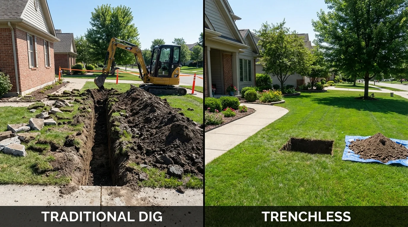 Trenchless sewer repair with minimal yard damage versus traditional excavation in Wheat Ridge, CO